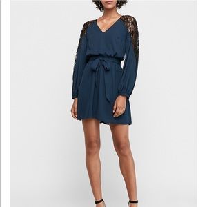 Long sleeve navy blue dress